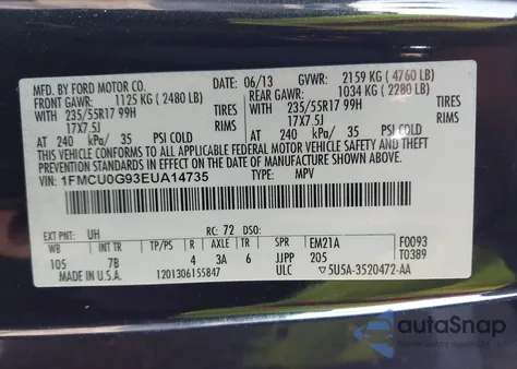 2014 Ford Escape Se from USA, damaged, VIN 1FMCU0G93EUA14735